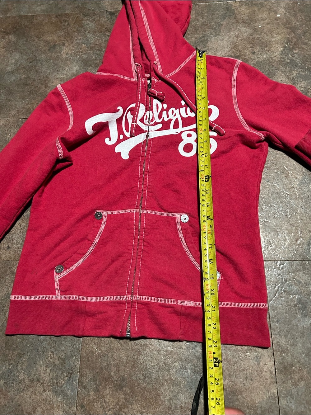 True Religion Red Zip-Up Hoodie Sweatshirt - Picture 5 of 5